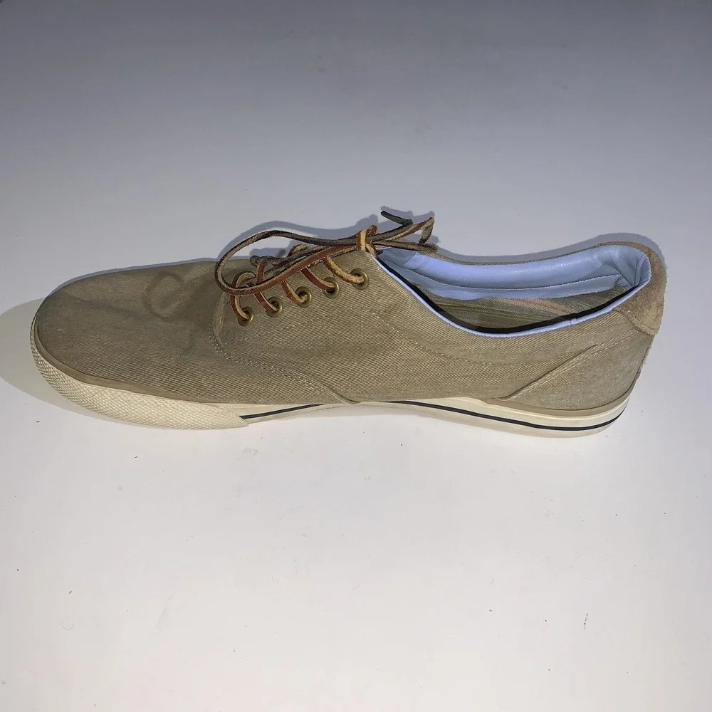 Polo Ralph Lauren Sneakers Mens Size 13 Vaughn Beige Twill Lace Up Casual